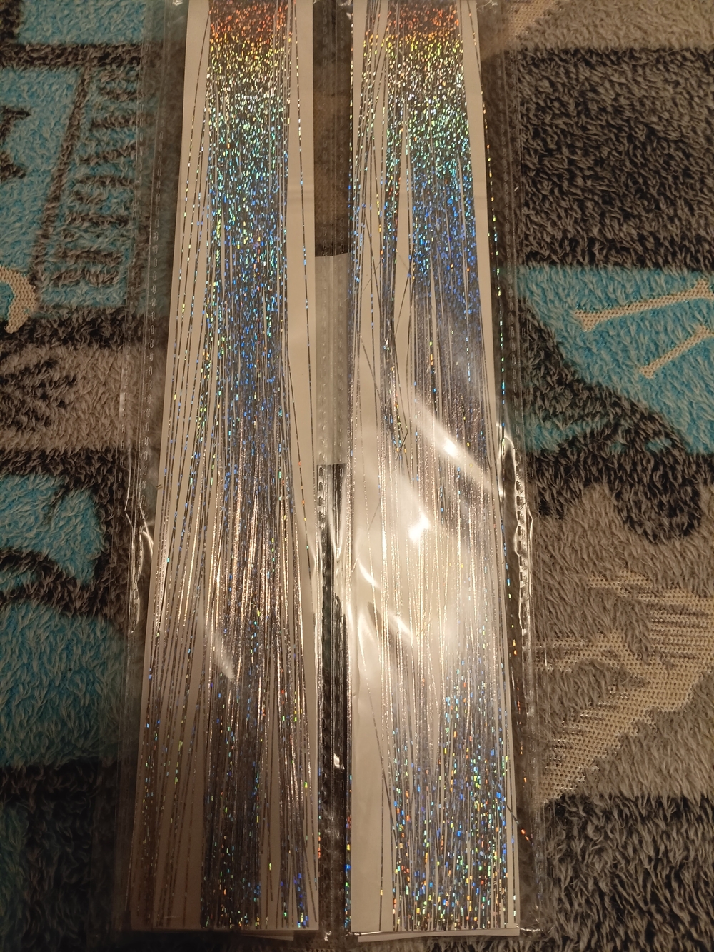Silver Holographic Tinsel Strips For Hair.